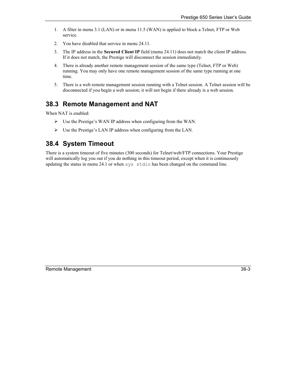 Remote management and nat, System timeout, 3 remote management and nat | 4 system timeout | ZyXEL Communications 650 Series User Manual | Page 409 / 513