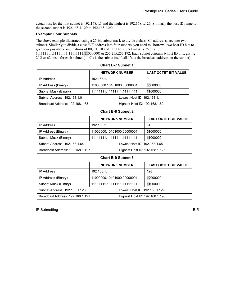 Example: four subnets | ZyXEL Communications 650 Series User Manual | Page 465 / 513