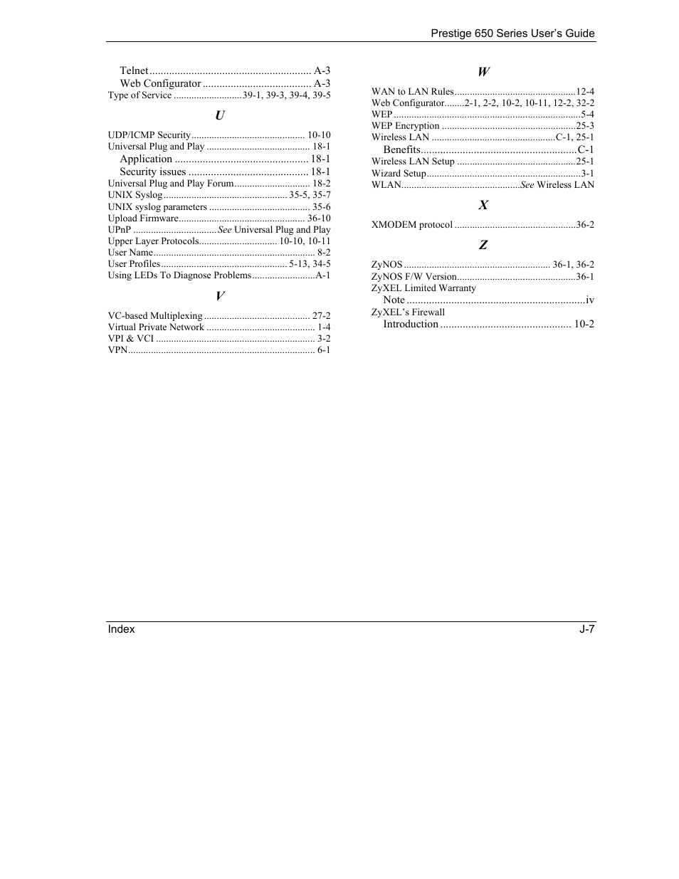 ZyXEL Communications 650 Series User Manual | Page 513 / 513