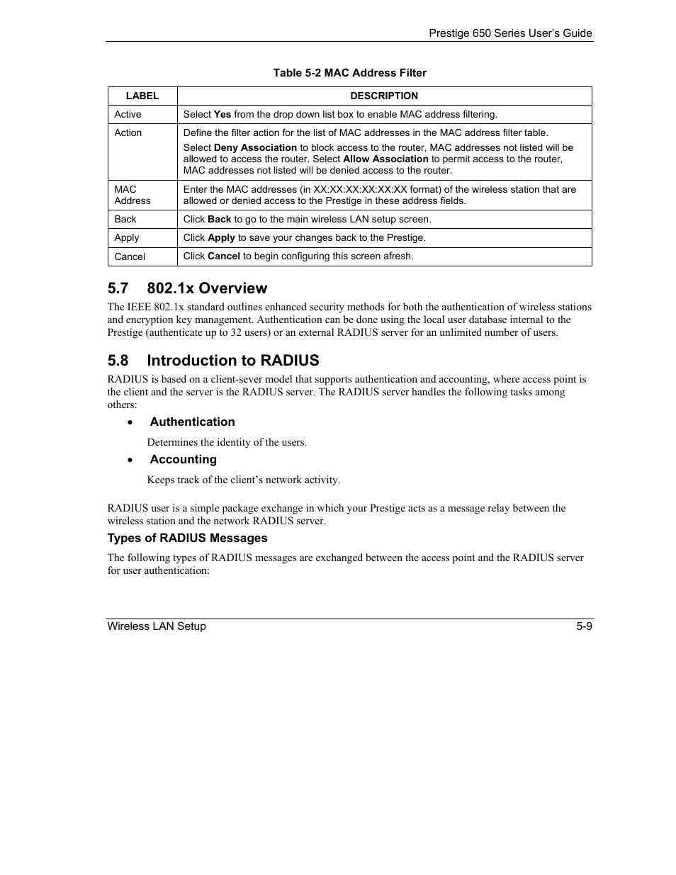 1x overview, Introduction to radius, 8 introduction to radius | ZyXEL Communications 650 Series User Manual | Page 77 / 513