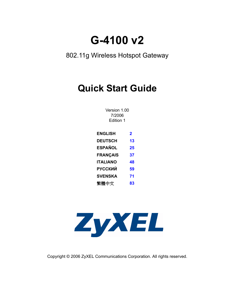 ZyXEL Communications G-4100 User Manual | 93 pages