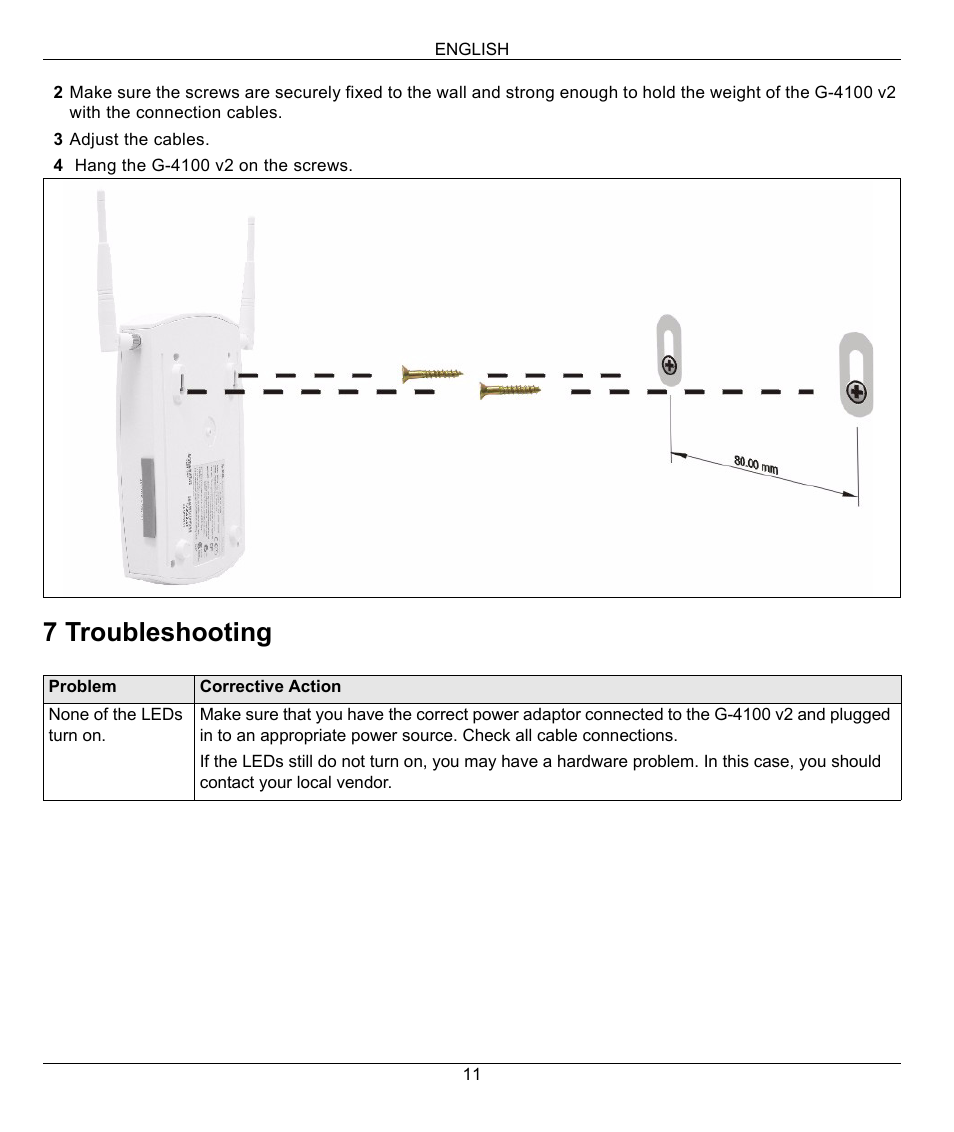 7 troubleshooting | ZyXEL Communications G-4100 User Manual | Page 11 / 93