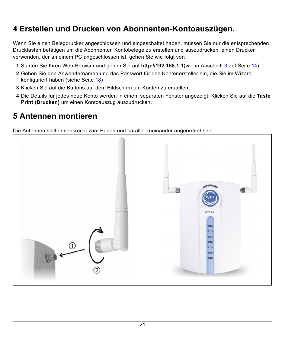 5 antennen montieren | ZyXEL Communications G-4100 User Manual | Page 21 / 93