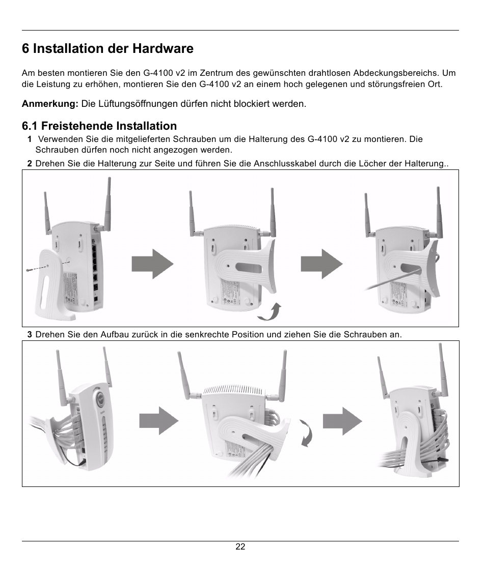 6 installation der hardware | ZyXEL Communications G-4100 User Manual | Page 22 / 93