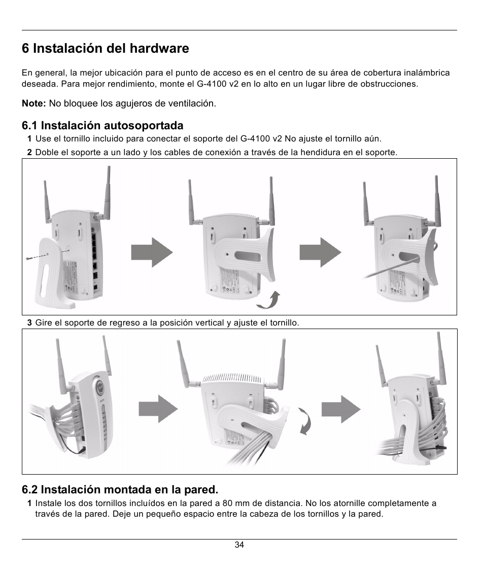 6 instalación del hardware | ZyXEL Communications G-4100 User Manual | Page 34 / 93