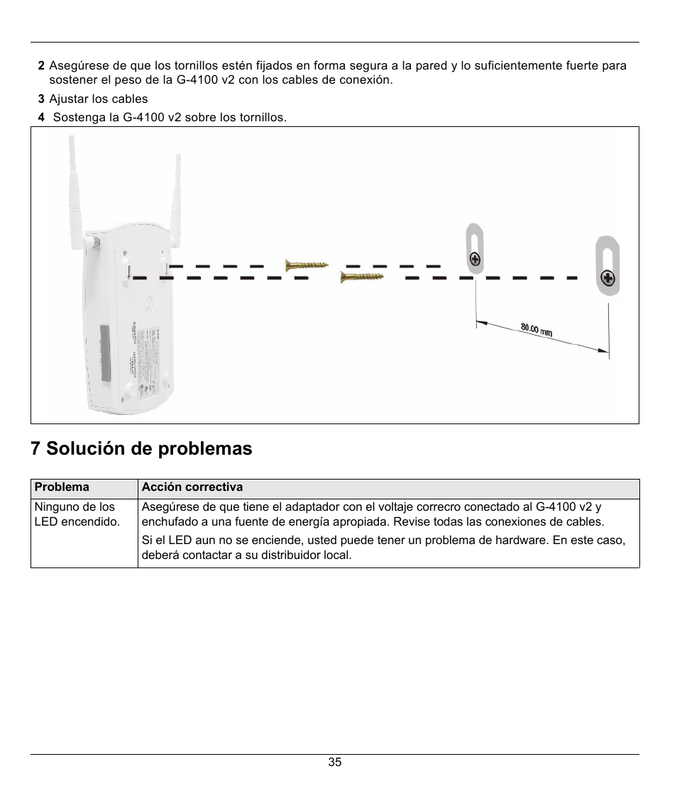 7 solución de problemas | ZyXEL Communications G-4100 User Manual | Page 35 / 93