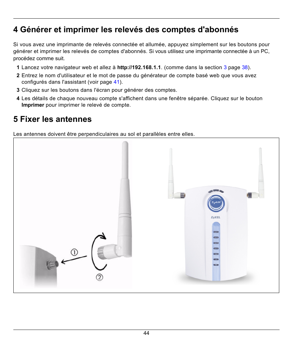 5 fixer les antennes | ZyXEL Communications G-4100 User Manual | Page 44 / 93