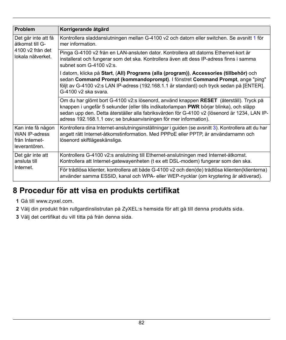 8 procedur för att visa en produkts certifikat | ZyXEL Communications G-4100 User Manual | Page 82 / 93