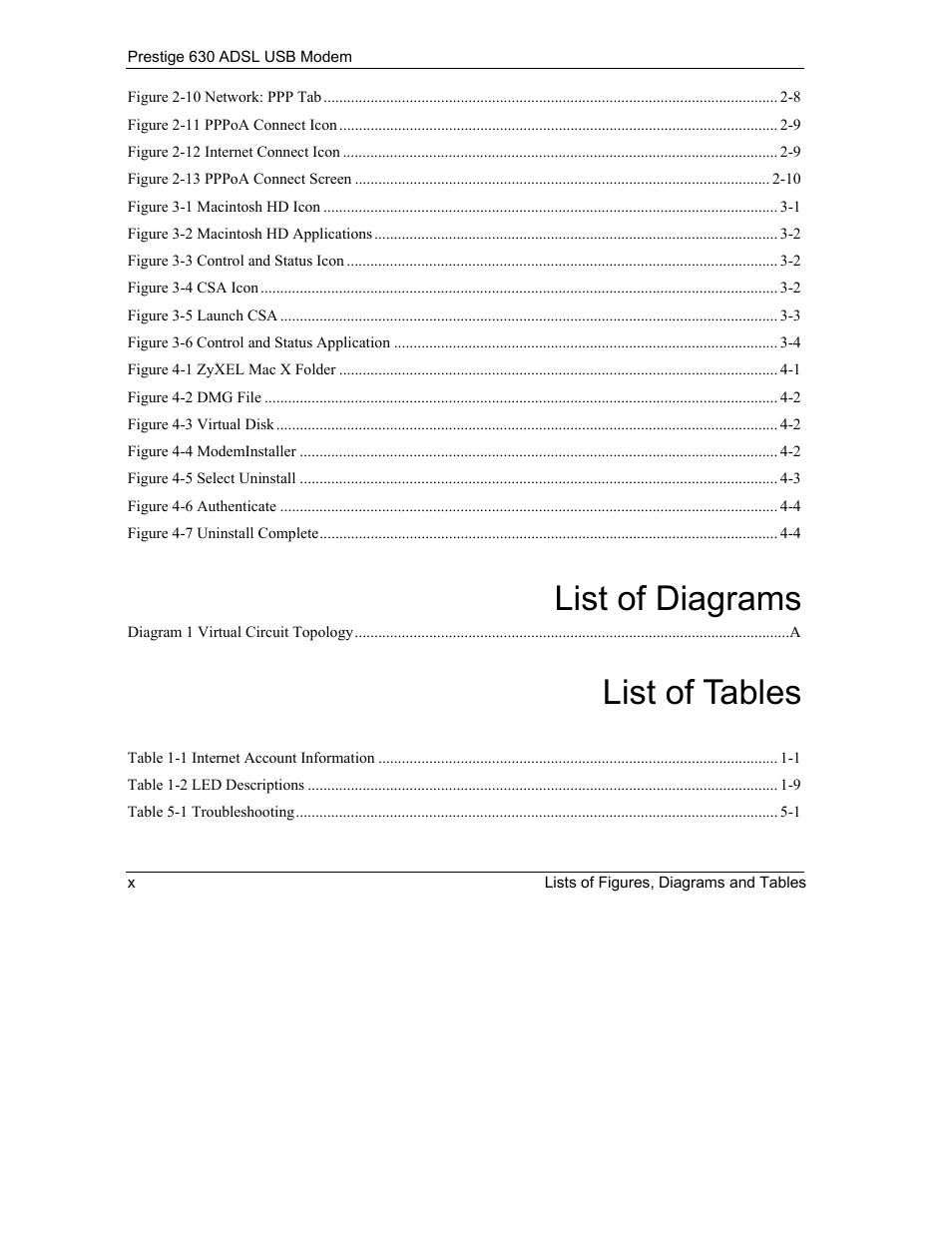 List of diagrams, List of tables | ZyXEL Communications Prestige 630 User Manual | Page 10 / 48