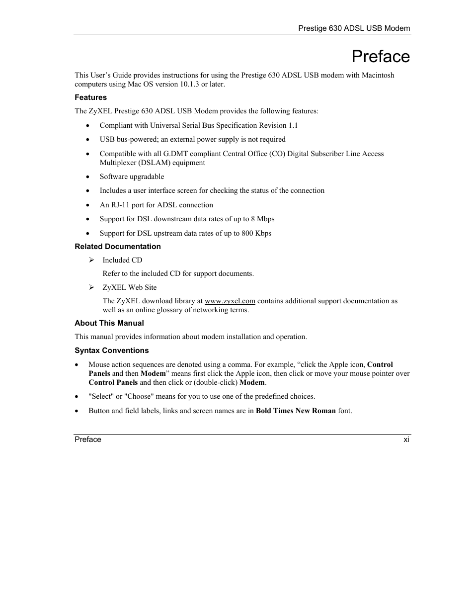Preface | ZyXEL Communications Prestige 630 User Manual | Page 11 / 48