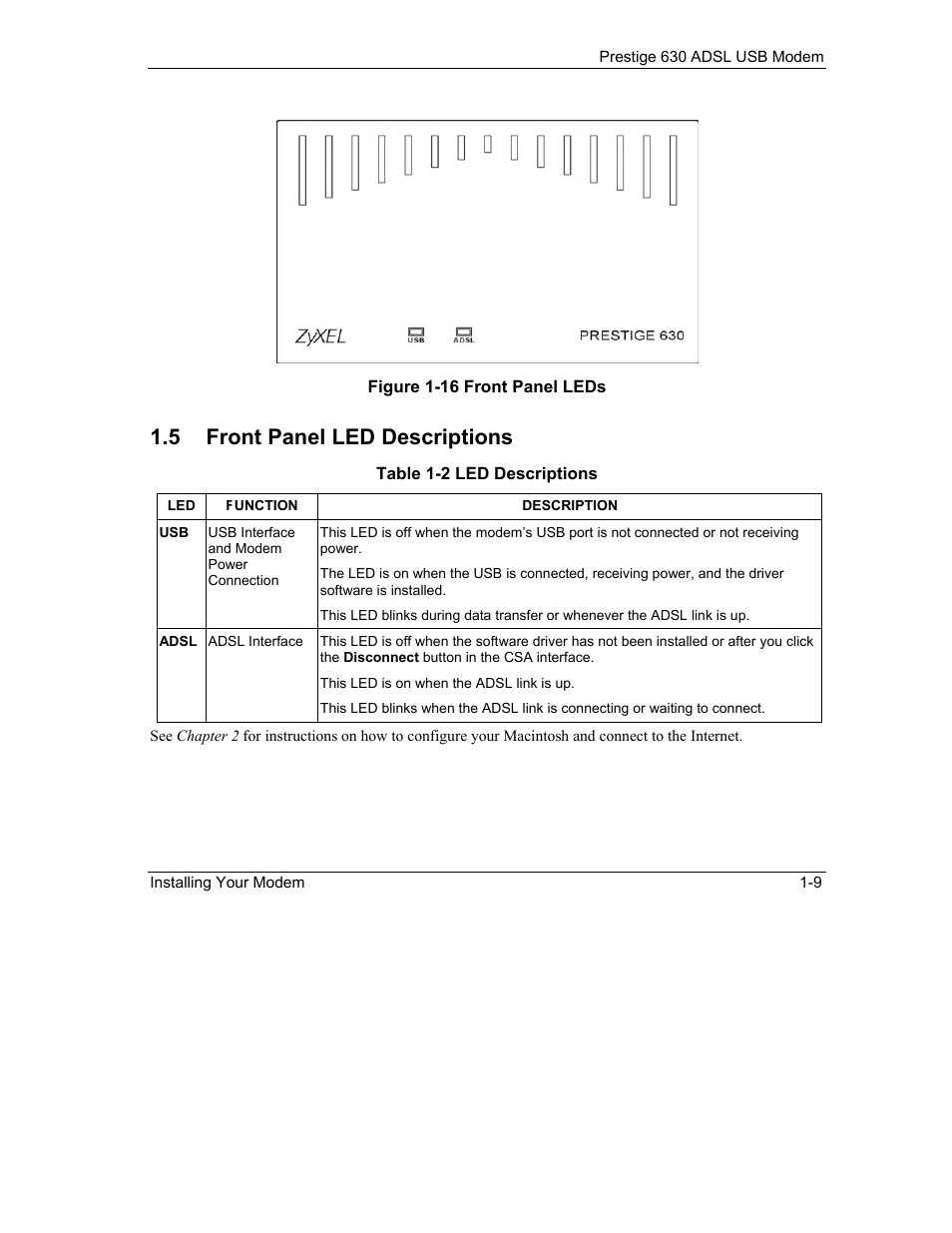 Front panel led descriptions, 5 front panel led descriptions | ZyXEL Communications Prestige 630 User Manual | Page 21 / 48