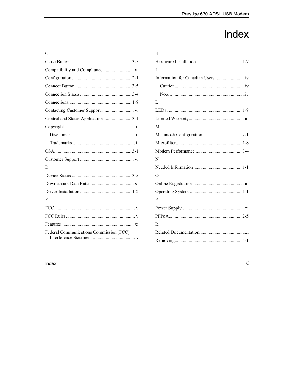 Index | ZyXEL Communications Prestige 630 User Manual | Page 47 / 48