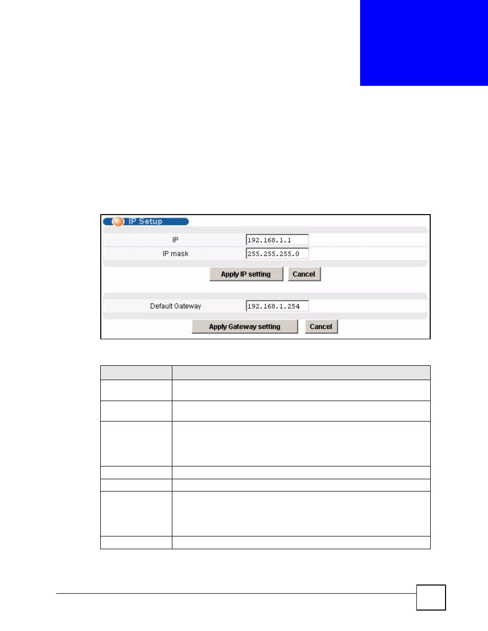 Ip setup, Chapter 11 ip setup, Figure 44 ip setup | Table 16 ip setup, Ip setup (103) | ZyXEL Communications IES-612-51A User Manual | Page 103 / 444