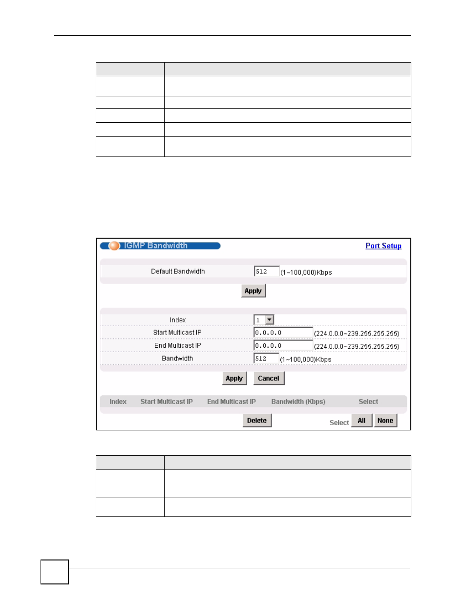 4 igmp bandwidth screen, Figure 70 igmp bandwidth, Table 36 igmp bandwidth | Section 17.4 on | ZyXEL Communications IES-612-51A User Manual | Page 156 / 444