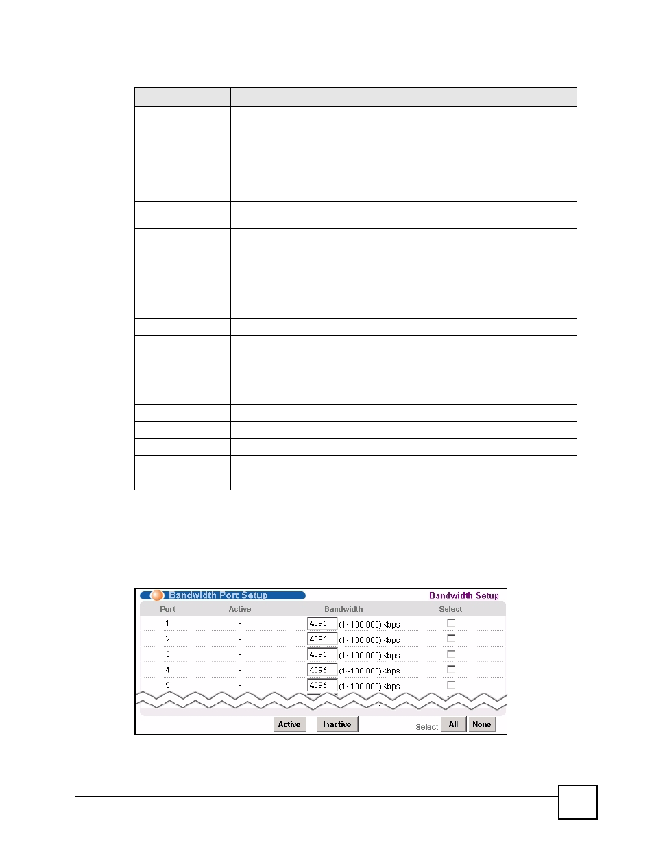1 bandwidth port setup screen, Figure 71 bandwidth port setup, Section 17.4.1 on | ZyXEL Communications IES-612-51A User Manual | Page 157 / 444