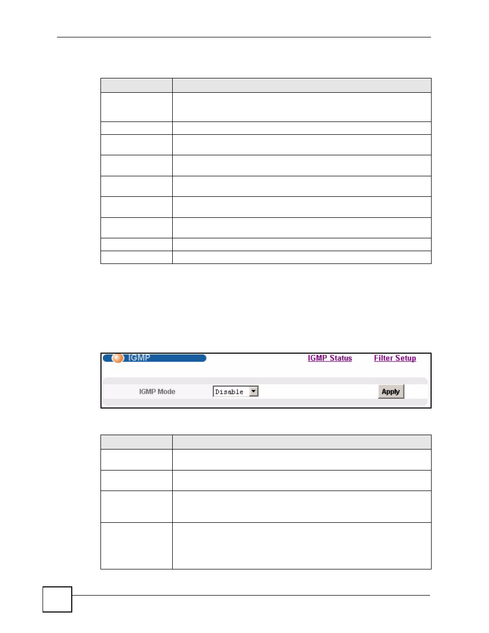 5 igmp setup screen, Figure 72 igmp setup, Table 37 bandwidth port setup | Table 38 igmp setup, Igmp settings (see | ZyXEL Communications IES-612-51A User Manual | Page 158 / 444