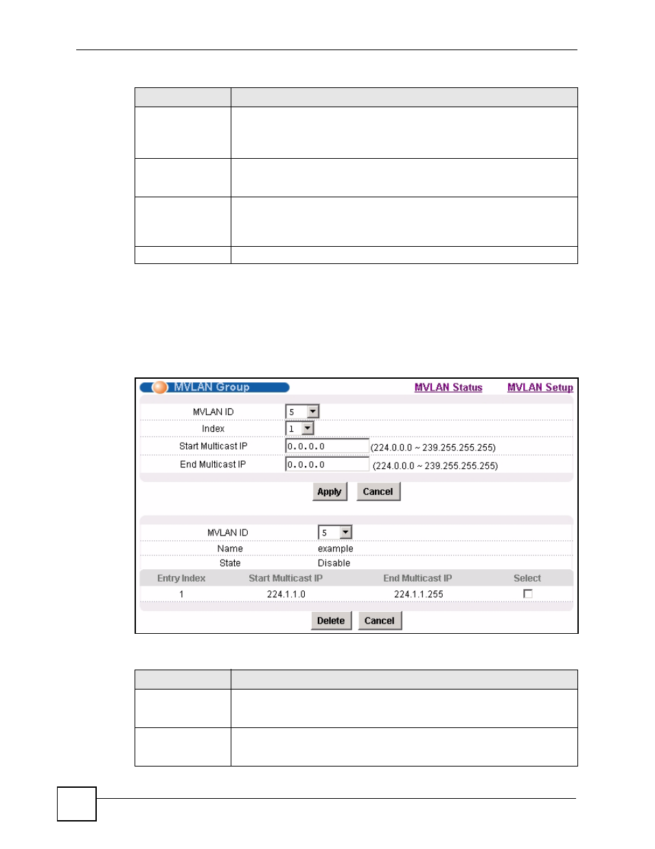 4 mvlan group screen, Figure 79 mvlan group, Table 45 mvlan group | ZyXEL Communications IES-612-51A User Manual | Page 168 / 444