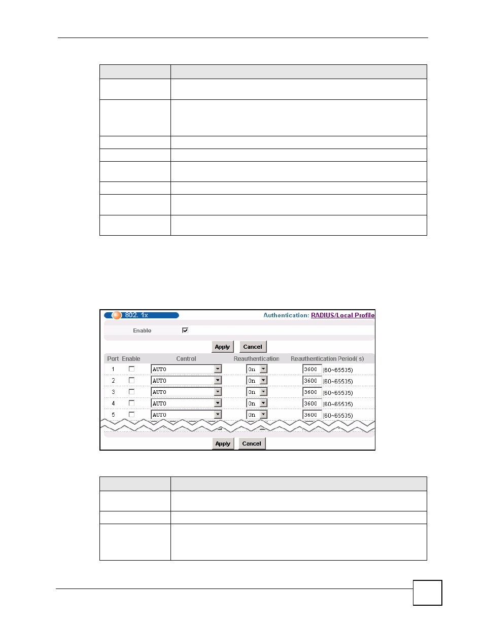 3 802.1x screen, Figure 87 802.1x, Table 53 802.1x | Section | ZyXEL Communications IES-612-51A User Manual | Page 183 / 444