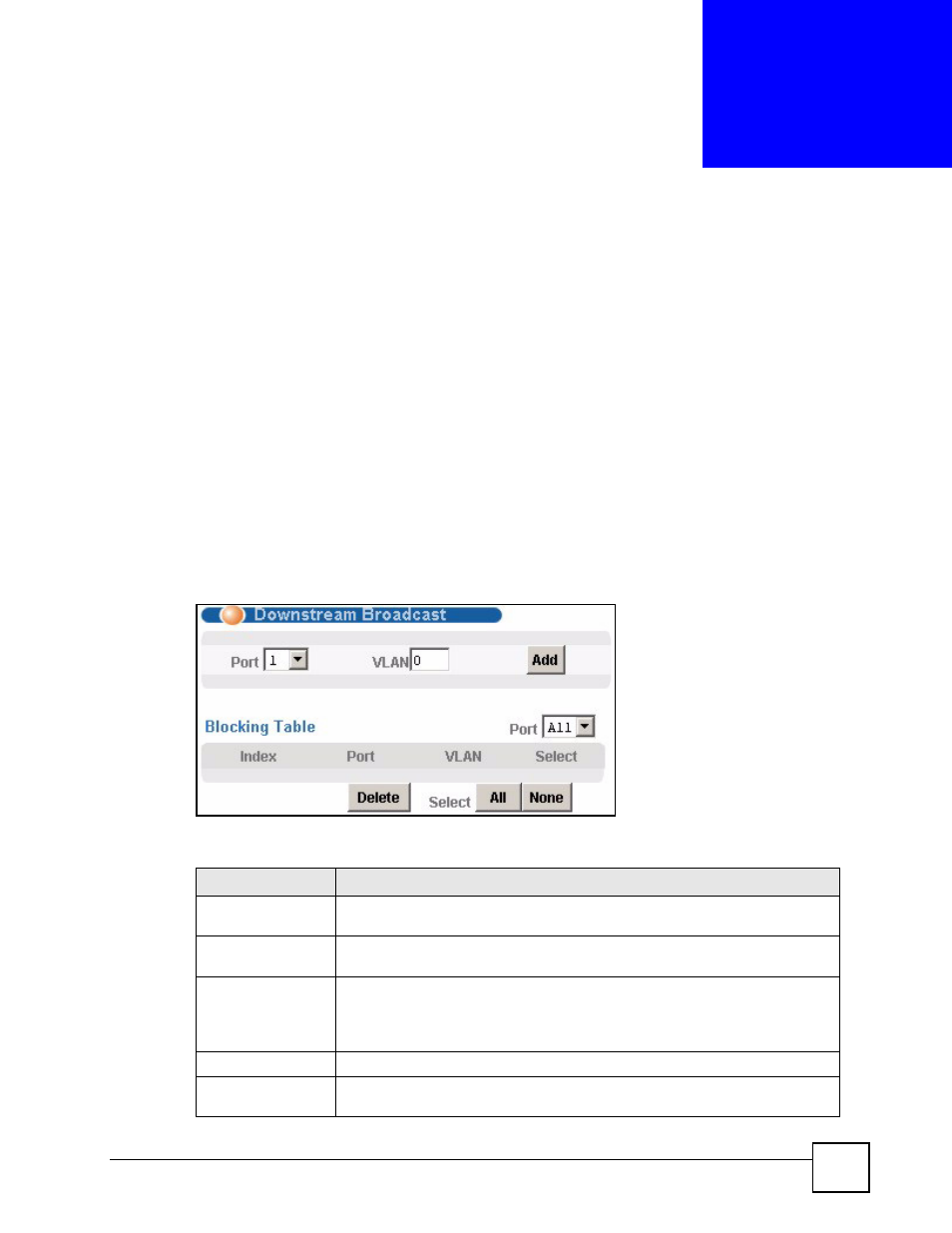 Downstream broadcast, 1 downstream broadcast, 2 downstream broadcast screen | Chapter 32 downstream broadcast, Figure 111 downstream broadcast, Table 71 downstream broadcast, Downstream broadcast (221) | ZyXEL Communications IES-612-51A User Manual | Page 221 / 444