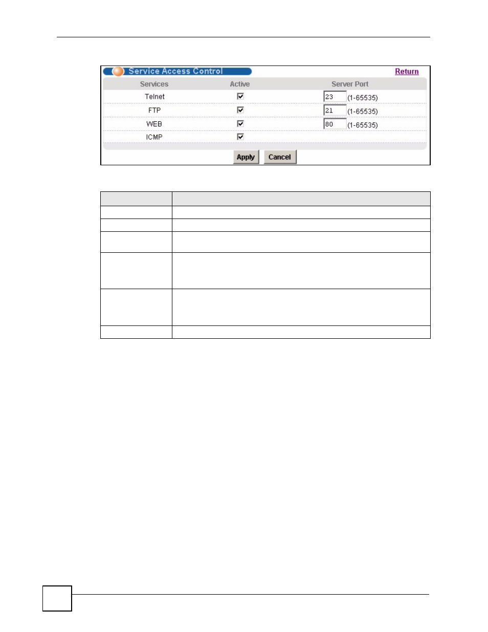 6 remote management screen, Figure 116 service access control, Table 77 service access control | ZyXEL Communications IES-612-51A User Manual | Page 230 / 444