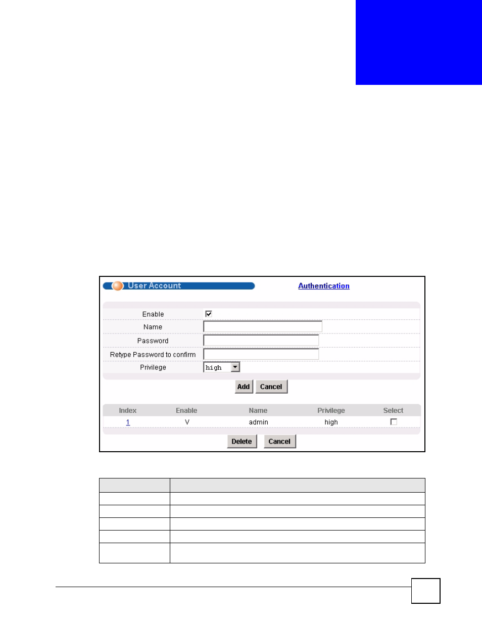 User account, 1 user account screen, Chapter 9 user account | Figure 39 user account, Table 13 user account, User account (93) | ZyXEL Communications IES-612-51A User Manual | Page 93 / 444