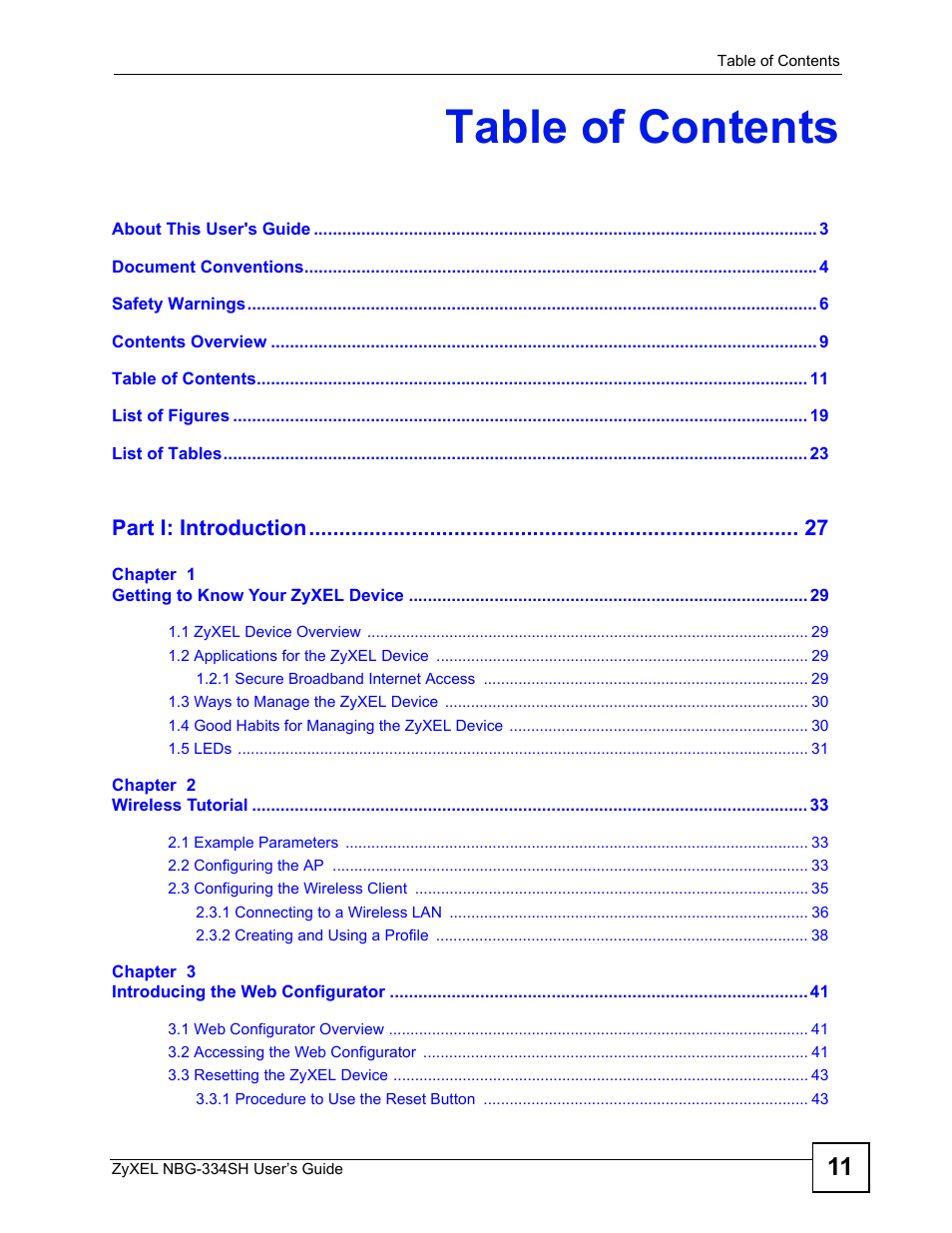 ZyXEL Communications NBG334SH User Manual | Page 11 / 290