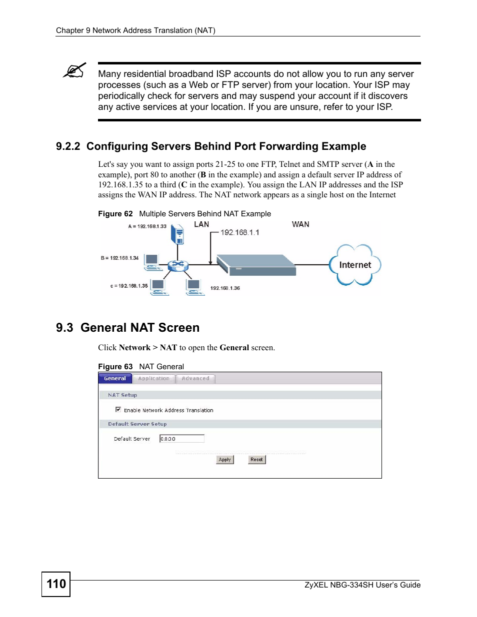 3 general nat screen | ZyXEL Communications NBG334SH User Manual | Page 110 / 290