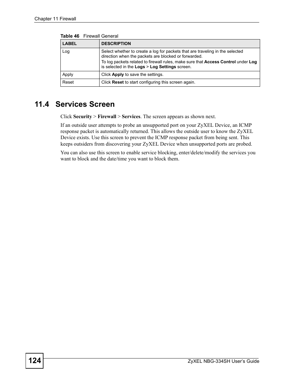 4 services screen | ZyXEL Communications NBG334SH User Manual | Page 124 / 290