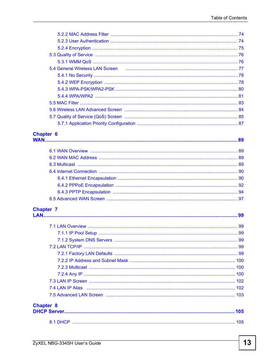 ZyXEL Communications NBG334SH User Manual | Page 13 / 290