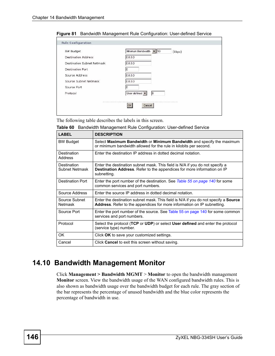 10 bandwidth management monitor | ZyXEL Communications NBG334SH User Manual | Page 146 / 290