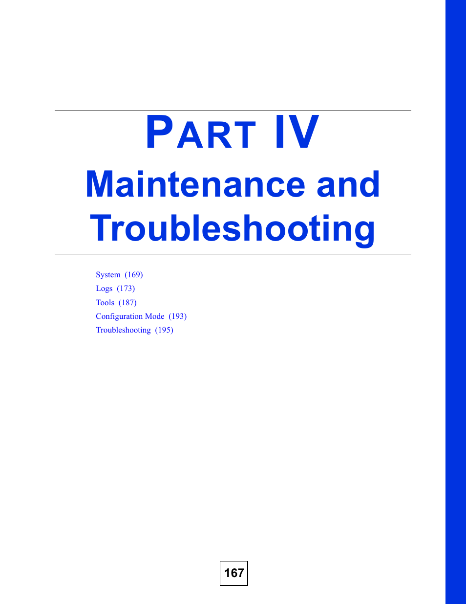 Maintenance and troubleshooting, Part iv: maintenance and troubleshooting | ZyXEL Communications NBG334SH User Manual | Page 167 / 290