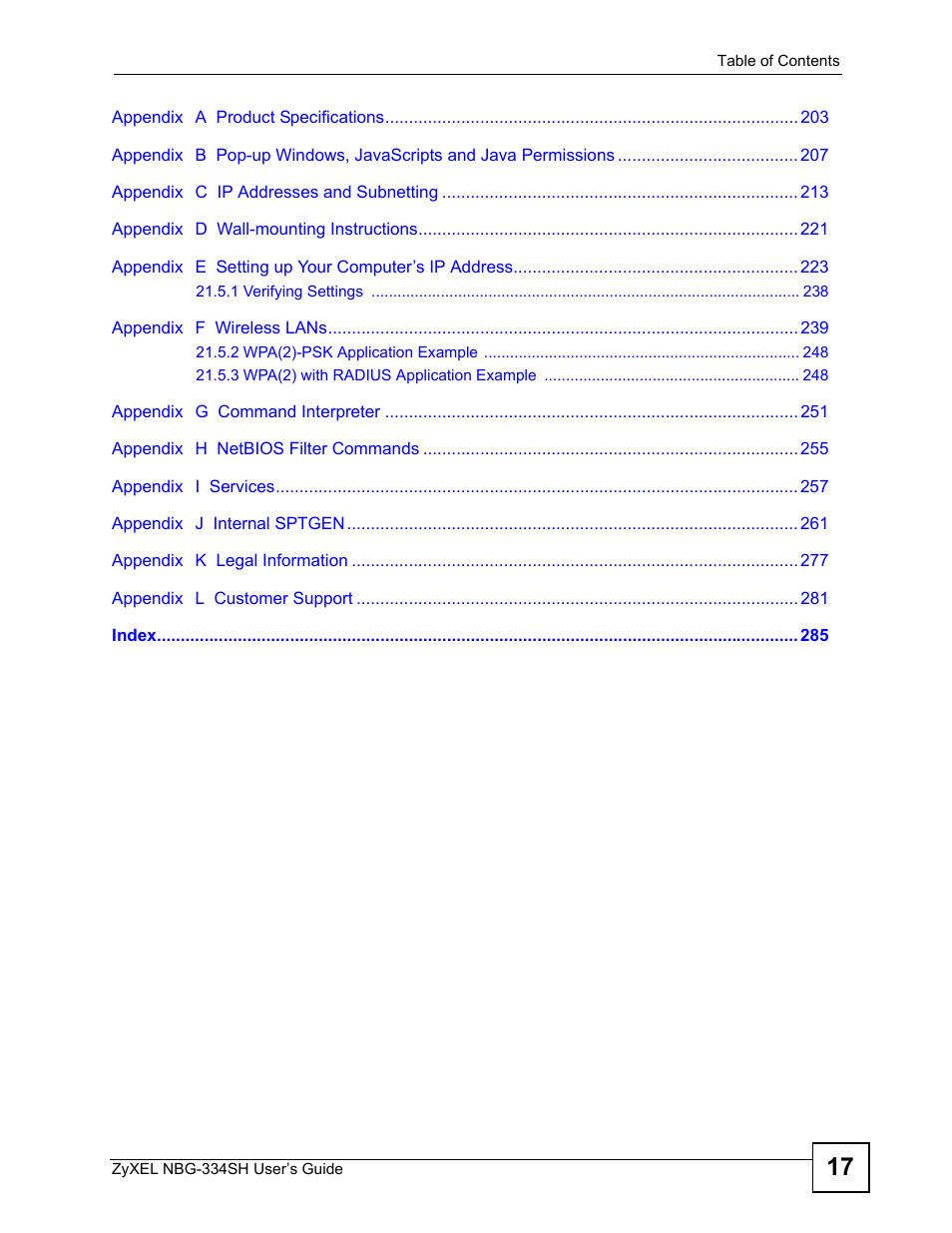 ZyXEL Communications NBG334SH User Manual | Page 17 / 290