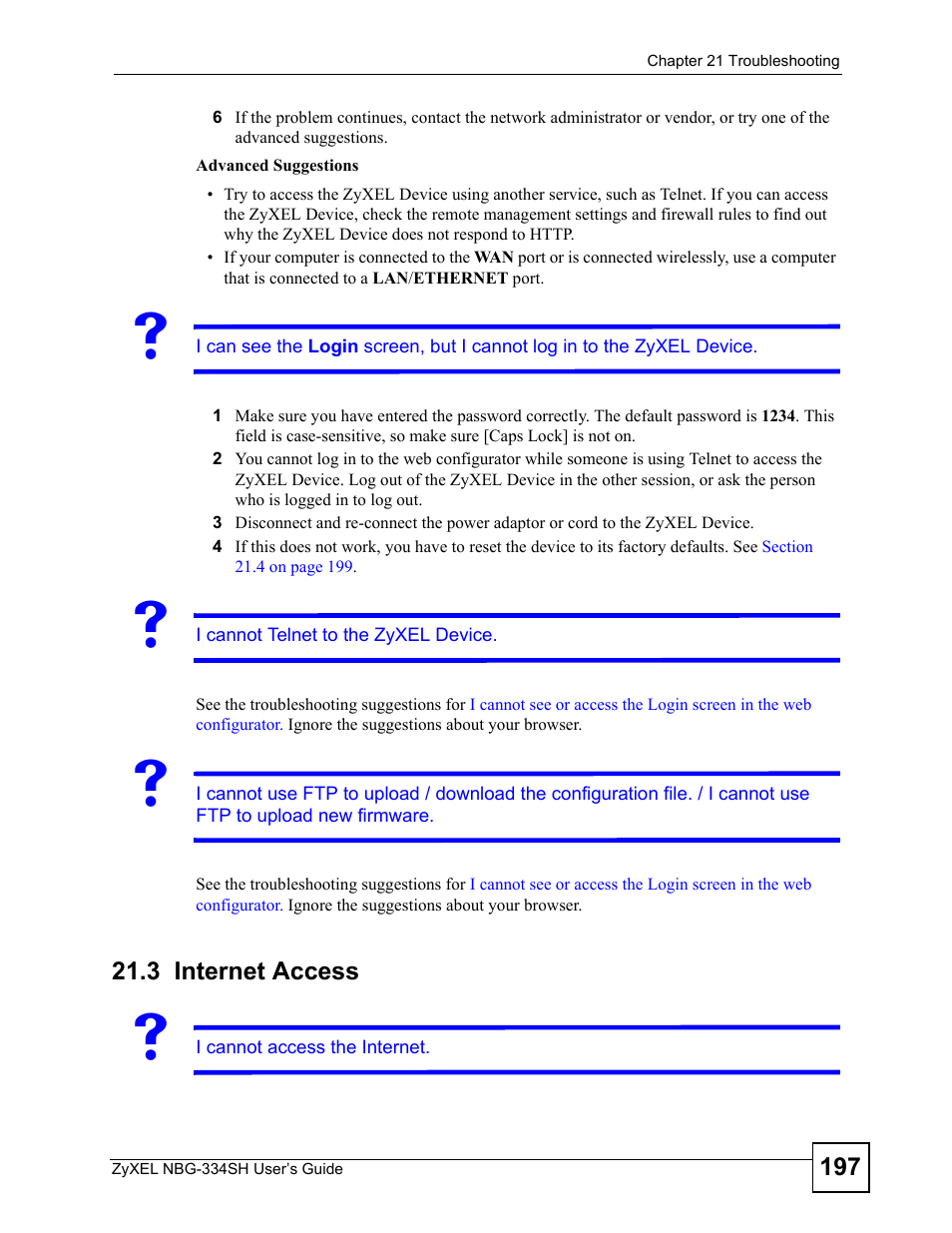3 internet access, Internet access | ZyXEL Communications NBG334SH User Manual | Page 197 / 290