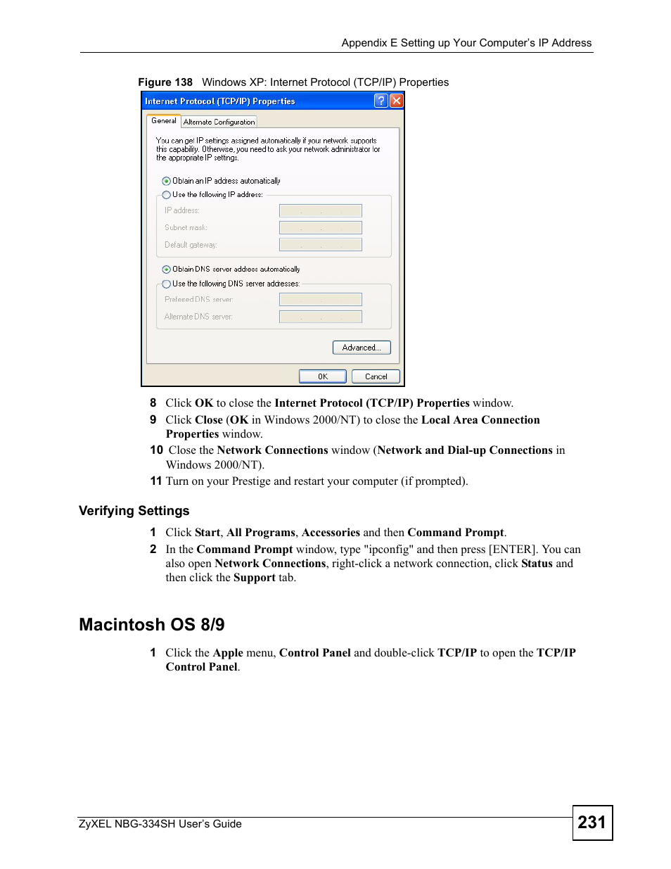 Macintosh os 8/9 | ZyXEL Communications NBG334SH User Manual | Page 231 / 290