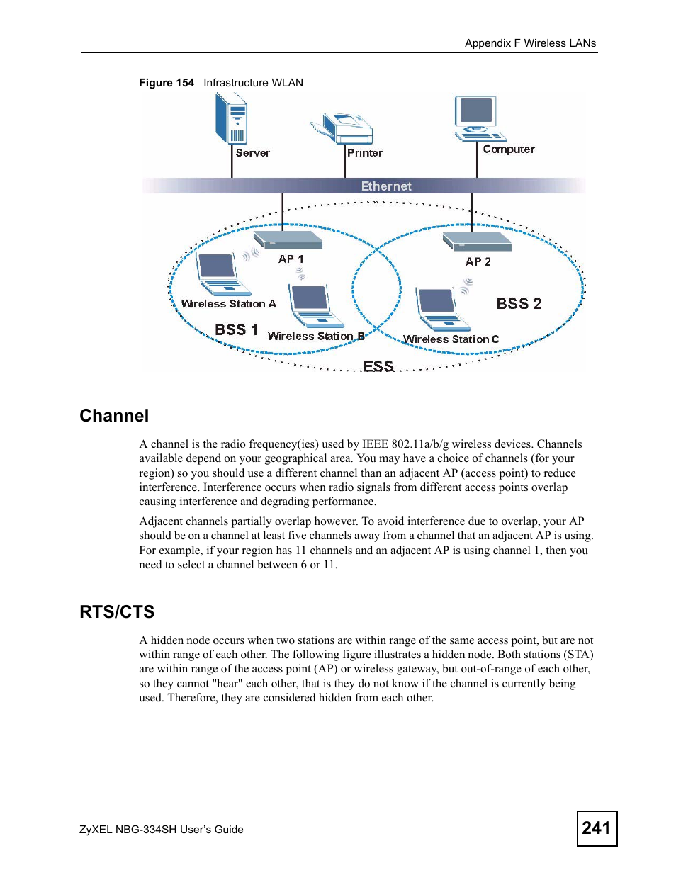 Figure 154 infrastructure wlan, Channel, Rts/cts | ZyXEL Communications NBG334SH User Manual | Page 241 / 290