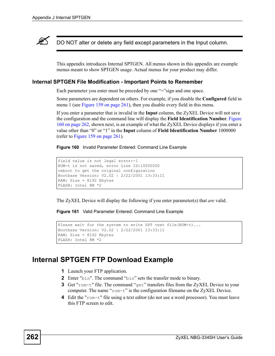 Internal sptgen ftp download example | ZyXEL Communications NBG334SH User Manual | Page 262 / 290