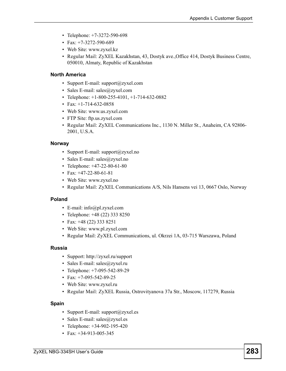 ZyXEL Communications NBG334SH User Manual | Page 283 / 290