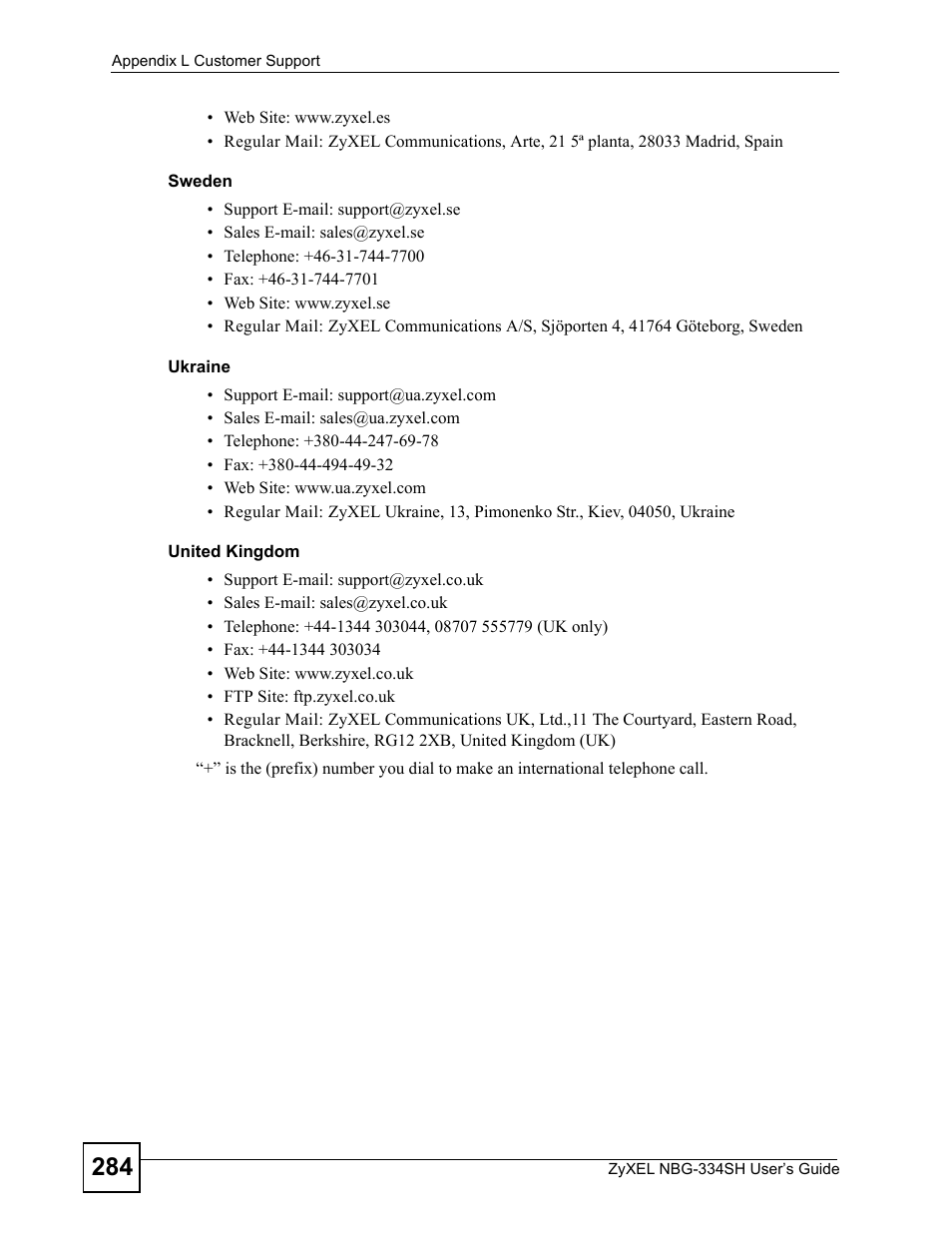 ZyXEL Communications NBG334SH User Manual | Page 284 / 290