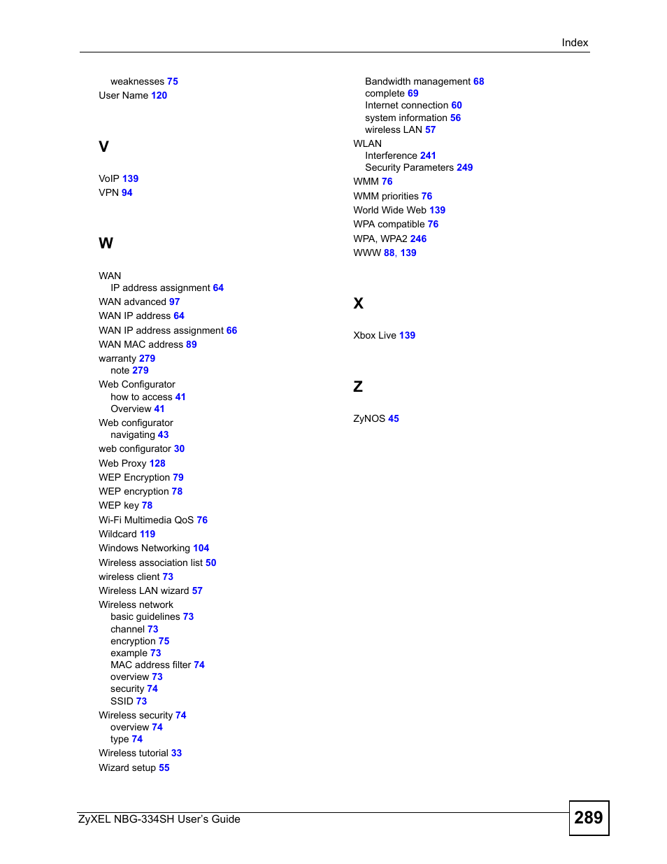 ZyXEL Communications NBG334SH User Manual | Page 289 / 290