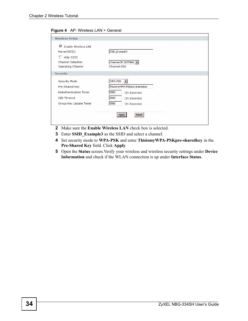 Figure 4 ap: wireless lan > general | ZyXEL Communications NBG334SH User Manual | Page 34 / 290