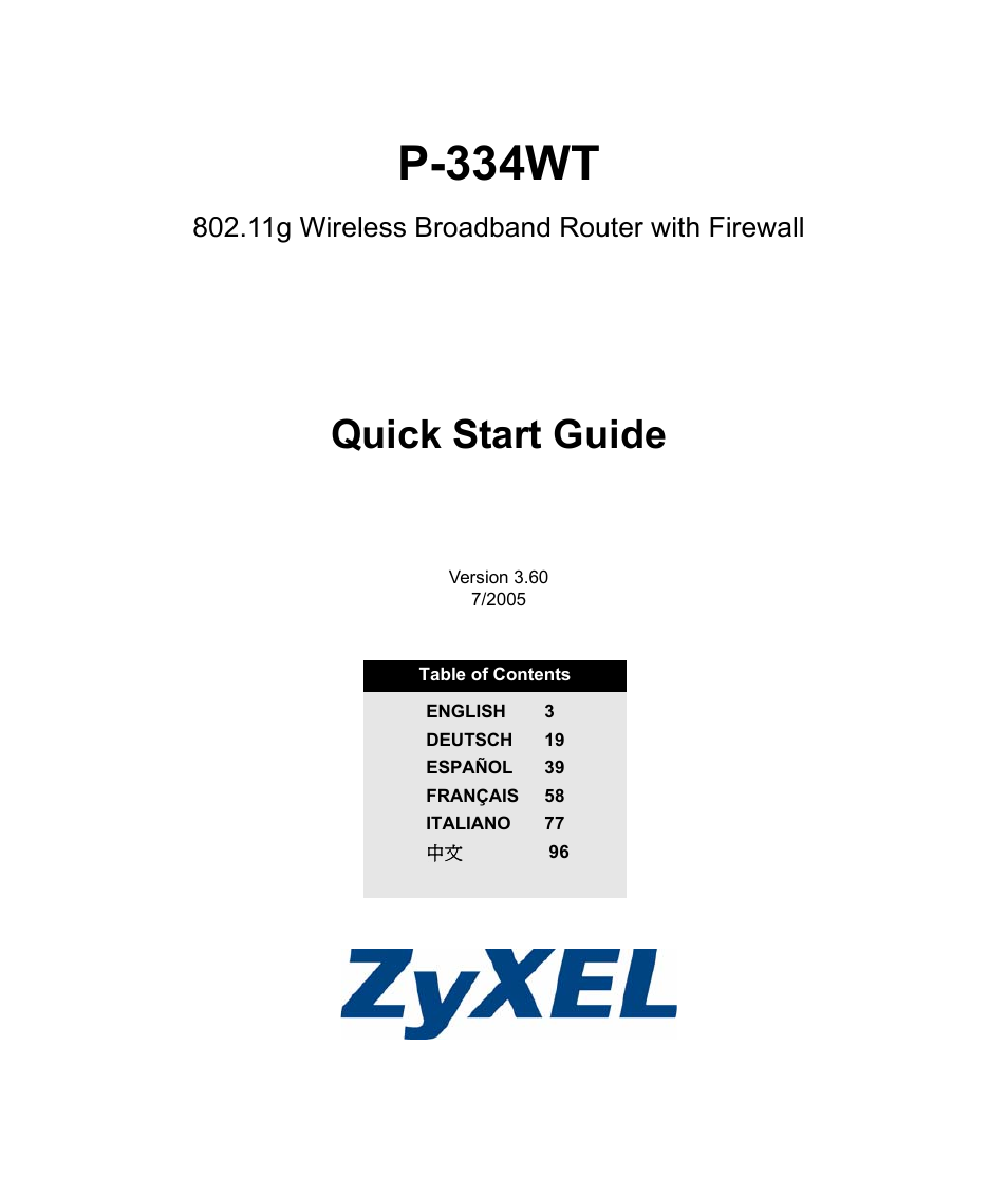 ZyXEL Communications 802.11G WIRELESS P-334WT User Manual | 112 pages