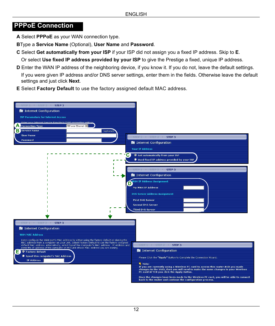 Pppoe connection | ZyXEL Communications 802.11G WIRELESS P-334WT User Manual | Page 12 / 112