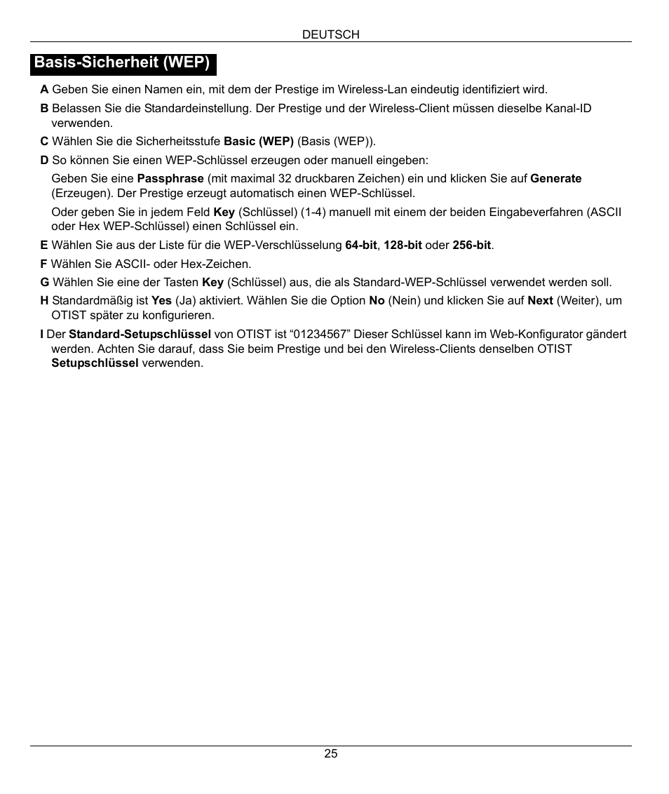Basis-sicherheit (wep) | ZyXEL Communications 802.11G WIRELESS P-334WT User Manual | Page 25 / 112