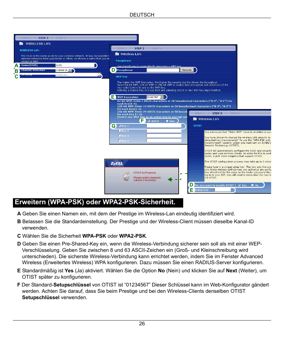 Erweitern (wpa-psk) oder wpa2-psk-sicherheit | ZyXEL Communications 802.11G WIRELESS P-334WT User Manual | Page 26 / 112