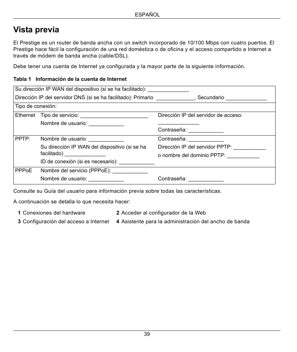 Español, Vista previa | ZyXEL Communications 802.11G WIRELESS P-334WT User Manual | Page 39 / 112