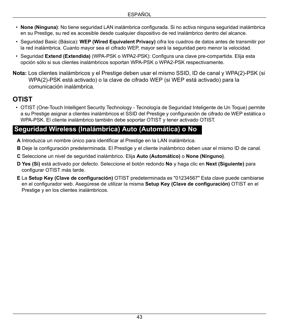 Otist | ZyXEL Communications 802.11G WIRELESS P-334WT User Manual | Page 43 / 112