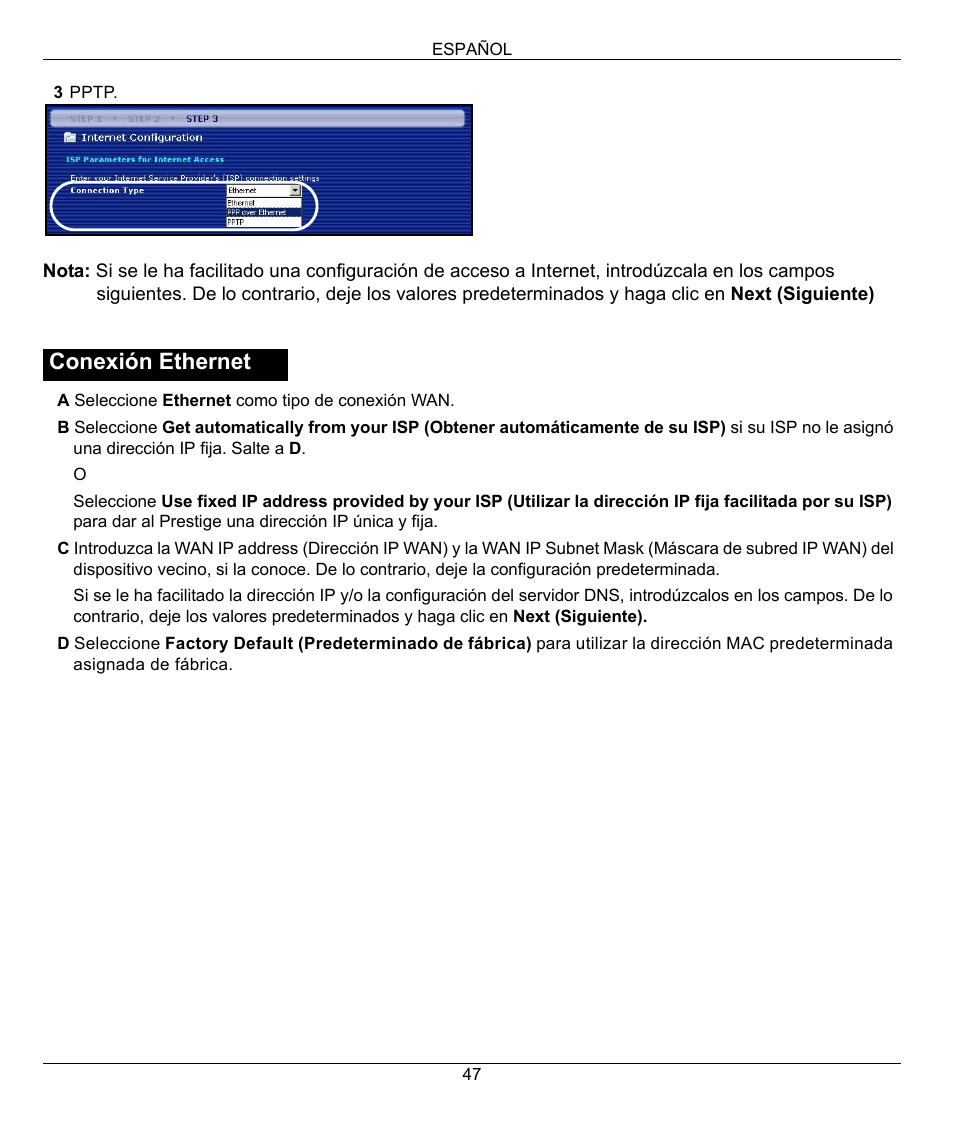 Conexión ethernet | ZyXEL Communications 802.11G WIRELESS P-334WT User Manual | Page 47 / 112