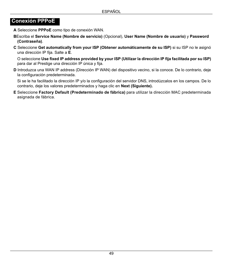 Conexión pppoe | ZyXEL Communications 802.11G WIRELESS P-334WT User Manual | Page 49 / 112