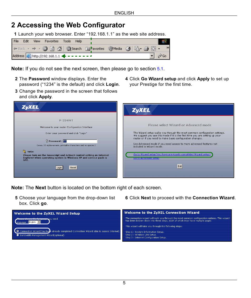 2 accessing the web configurator | ZyXEL Communications 802.11G WIRELESS P-334WT User Manual | Page 5 / 112