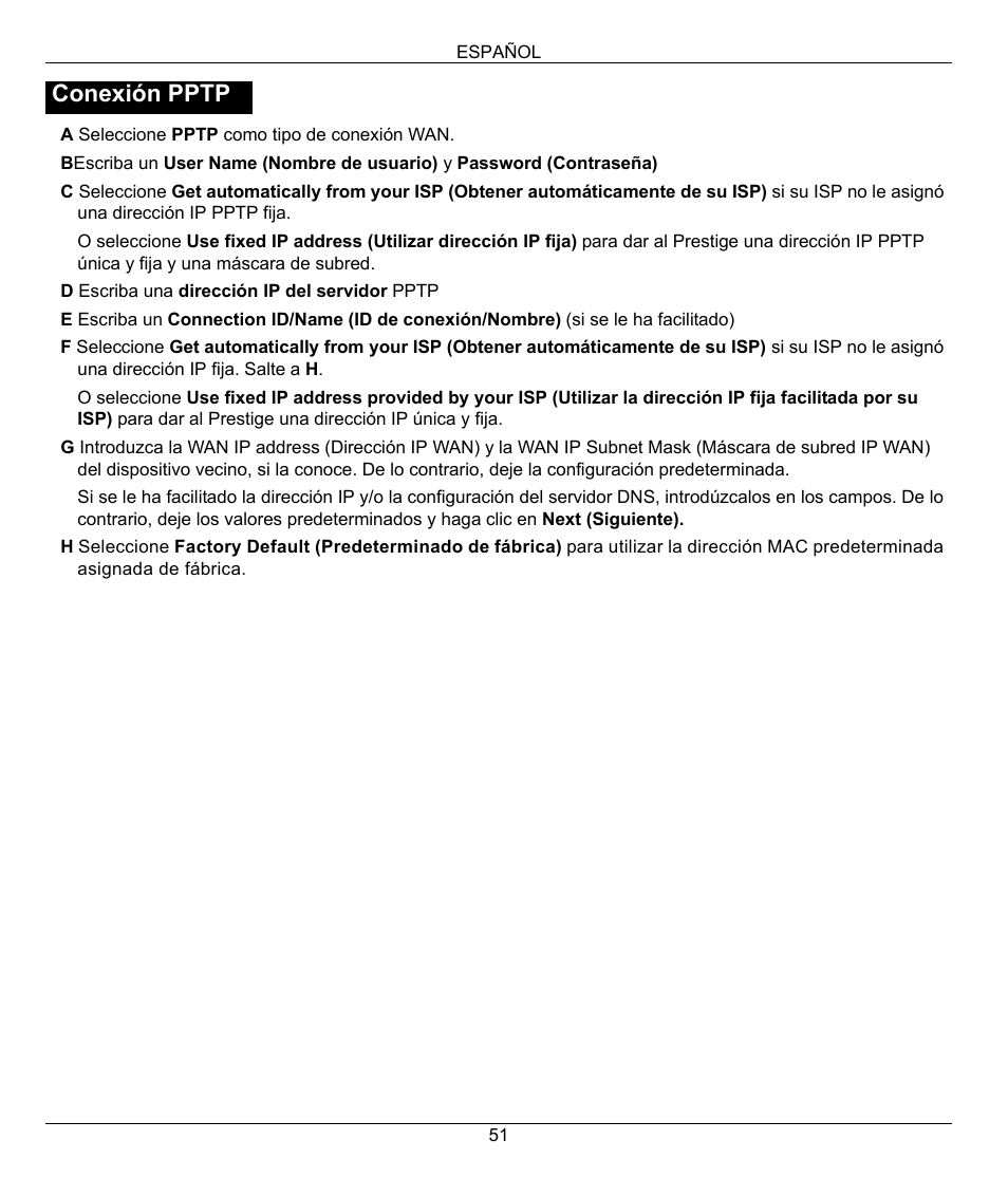 Conexión pptp | ZyXEL Communications 802.11G WIRELESS P-334WT User Manual | Page 51 / 112